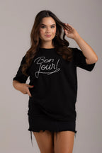 OVERSIZED BON JOUR BORDADA